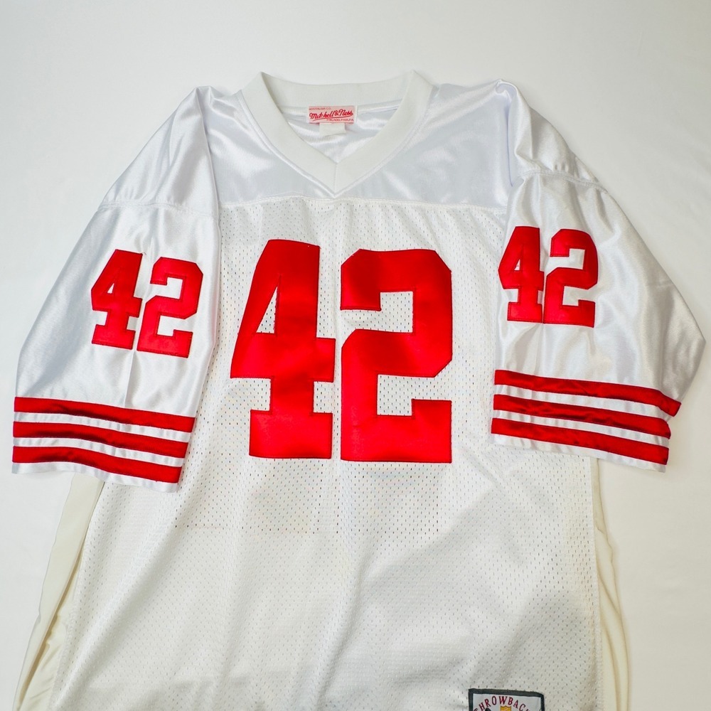 Mitchell Ness Ronnie Lott 42 San Francisco 49ers Football Jersey White Red Men - Picture 5 of 12